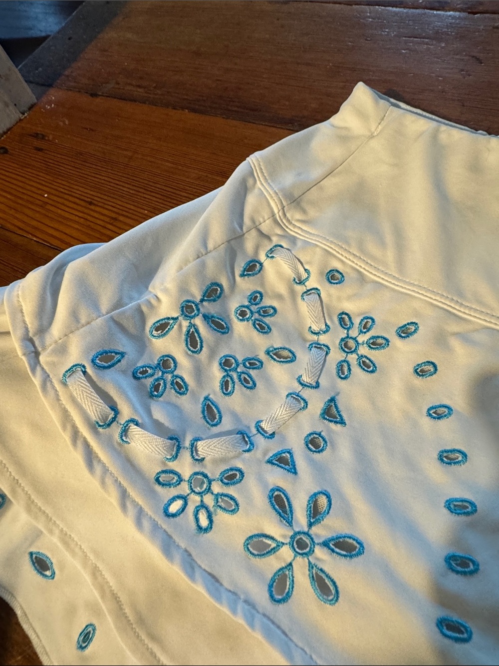 White Embroidered Ruffle Mini Skirt with Blue Accents - Picture 2 of 4